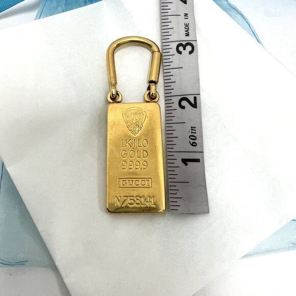 Gucci 1 Kilo Gold Plated Brass Key Chain Charm Vintage from 1980's Rare Genuine - Picture 7 of 8